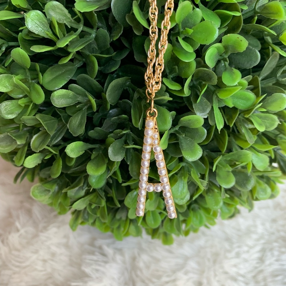 Faux Pearl Monogram A Initial Statement Necklace - image 3